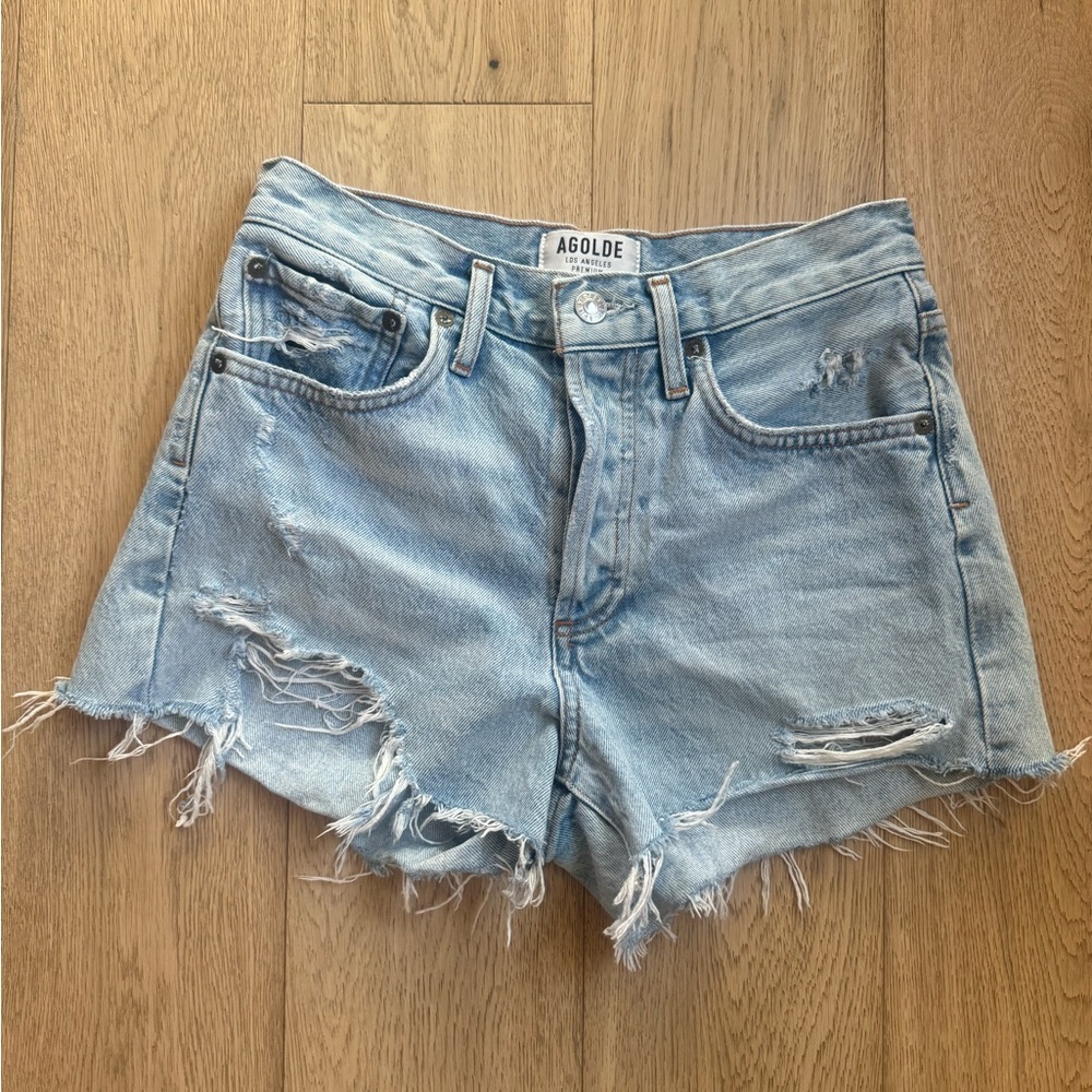 AGOLDE Women's Distressed Denim Shorts - Light Blue